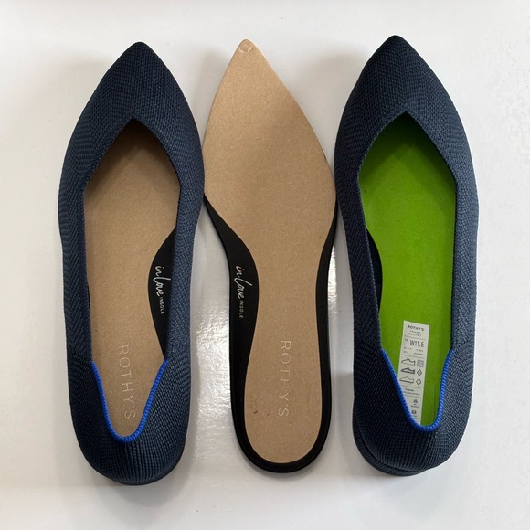 Rothy's The High Point Block Heel Women's 11.5 Navy Herringbone Knit Shoes NEW - Picture 10 of 16